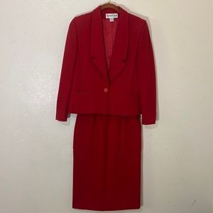 80s Peabody House Classic Wool+Nylon Red Blazer and Skirt with Pockets Set